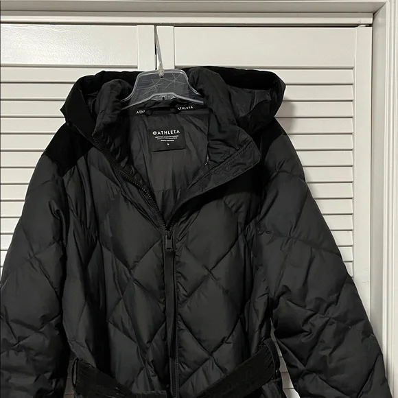 Athleta Boulevard Down Duster Black Quilted Long Coat - Picture 7 of 8
